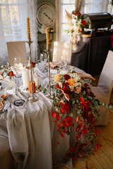 Modern wedding decoration. A beautifully decorated table for a festive celebration
