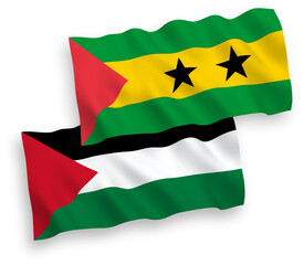 Flags of Saint Thomas and Prince and Palestine on a white background