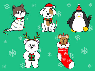 cute cartoon christmas animals.