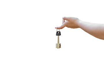 An isolated hand holds the keys.
