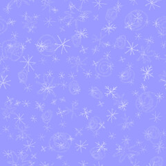 Hand Drawn Snowflakes Christmas Seamless Pattern. Subtle Flying Snow Flakes on chalk snowflakes Background. Awesome chalk handdrawn snow overlay. Optimal holiday season decoration.