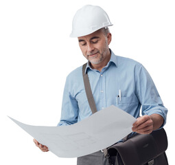 Architect checking a blueprint
