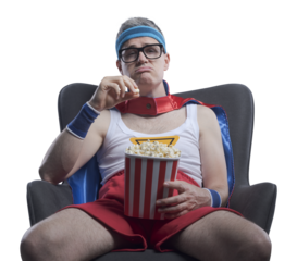 PNG file no background Funny superhero watching a boring movie