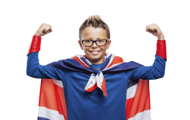 Superhero showing off muscles