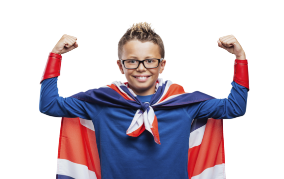 Superhero showing off muscles