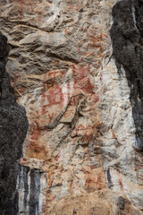 Ancient Aboriginal Art: hand prints, animal herds, spiral, Huashan Rock art, Guangxi, China