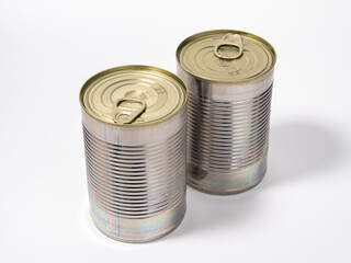Canned doses on a white background. Canned food. Cans.