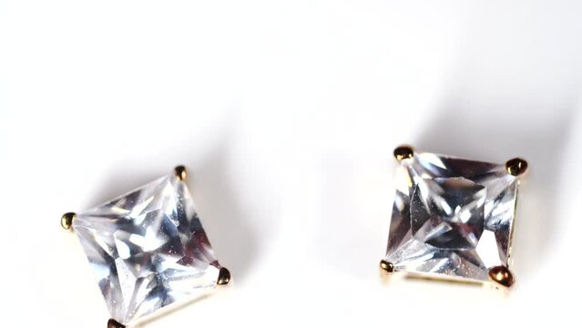 Cubic Zirconia Square CZ Stud Earrings Gold Tone