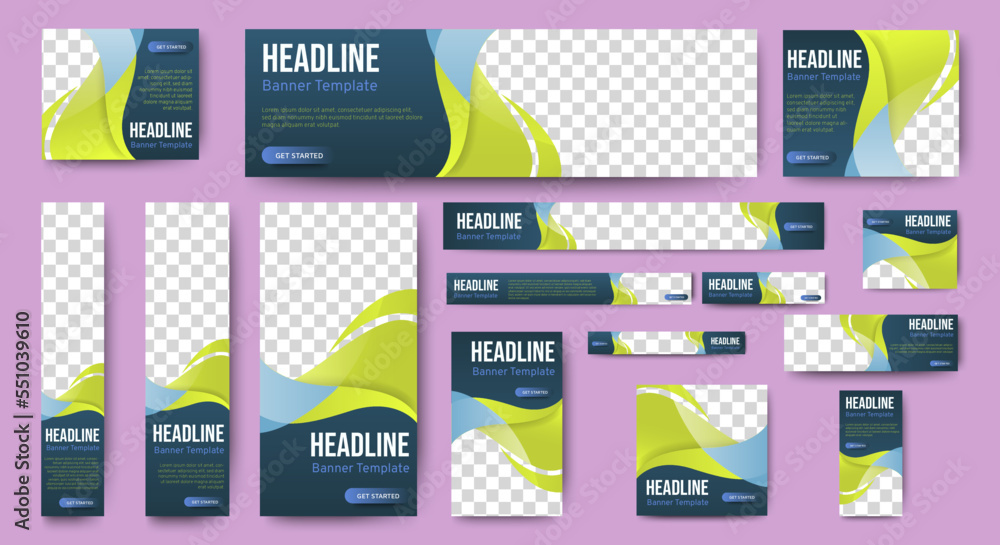 Canvas Prints set of corporate web banners of standard size with a place for photos. vertical, horizontal and squa
