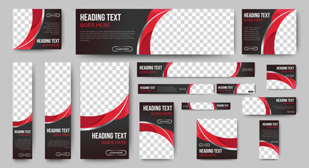 set of corporate web banners of standard size with a place for photos. Vertical, horizontal and square template.