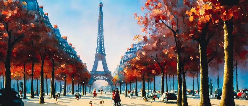 Artistic painting of European city, Paris, wallpaper
