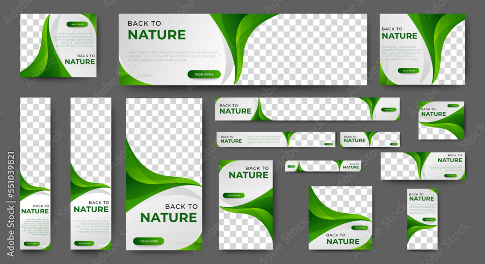 Wall mural green banner design web template set, horizontal header web banner. modern gradient green cover head