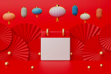 3d rendering blank calendar on Chinese New Year day background.