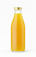 Glass Bottle with Orange Juice isolated on White Background - Orange Juice bottle template. 3d rendering