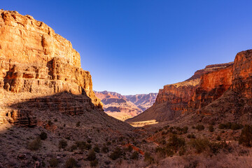 landscape of sunrise hike inside grand canyon