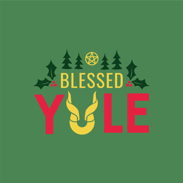 blessed yule text design on green background vector stock