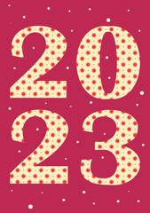 New Year's vector card with 2023 on the background of the color of the year Viva Magenta
