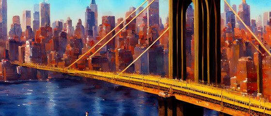 Naklejka premium Artistic painting of New York city, bridge.