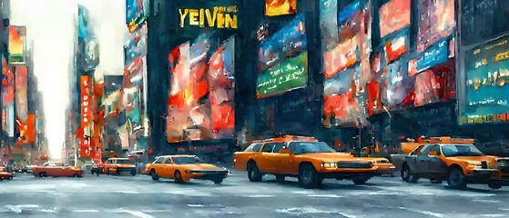 Fototapeta na wymiar Street view of New York City, USA, Abstract water color painting. Urban illustration