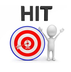 3d man with perfectly aimed arrows on target board hit text concept