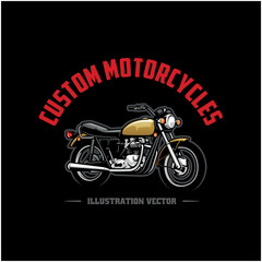 Vintage motorcycle illustration logo vector in black background