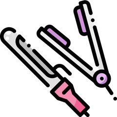 Curling Irons Hair Straightener Beauty Cosmetic filled color line icon