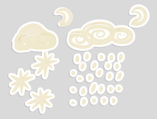 stickers with watercolor textured clouds, rain, snow, moon