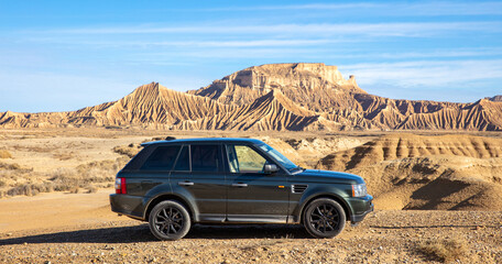 vehicule 4x4 in the desert- Bardenas in Spain