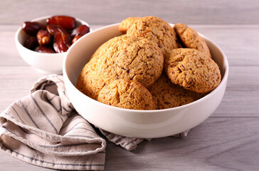 Sticky date cookies in bowl