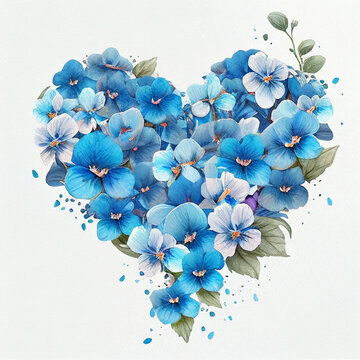  heart of blue flowers, watercolor painting