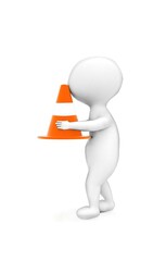 3d man holding traffic cone in his hands concept