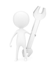 3d man holding wrench in his hand concept