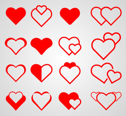 Red hearts icons vector illustration.