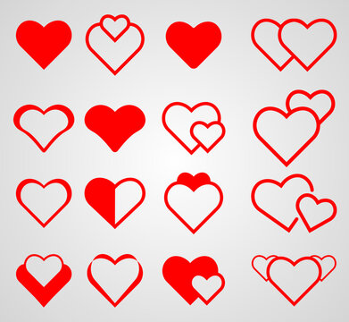 Red hearts icons vector illustration.