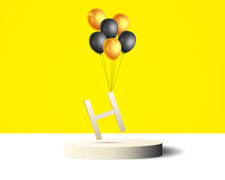 H letter design hanging with golden and black balloons