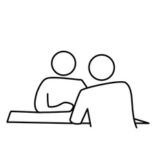 Two person sitting face to face and seriously listening and talking concept line icon stock illustration