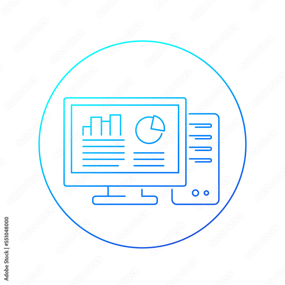 Poster workstation computer icon, linear design