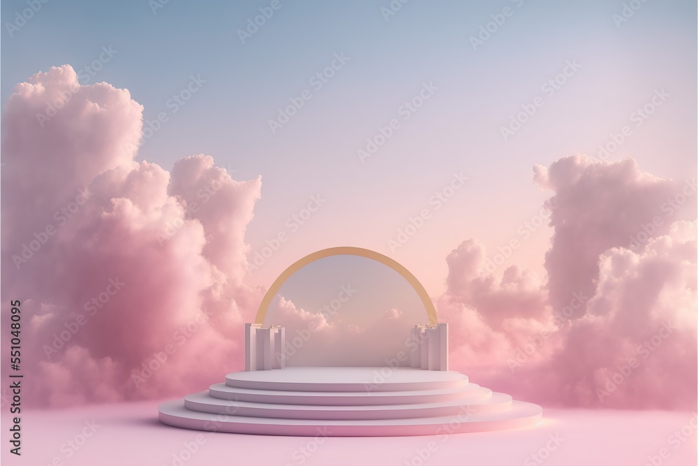 Wall mural arch in the sky podium for product display. generative ai