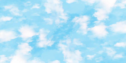 Blue nature sky with tiny clouds background.Blue Sky vector with gradient light white background. Beautiful puffy clouds in bright blue sky in day sunlight.