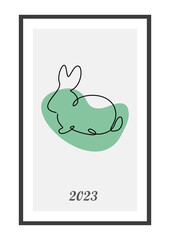 Year of the Rabbit 2023. Rabbit one line continuous drawing. Hare continuous one line illustration. Chinese Lunar Year 2023. Vector illustration