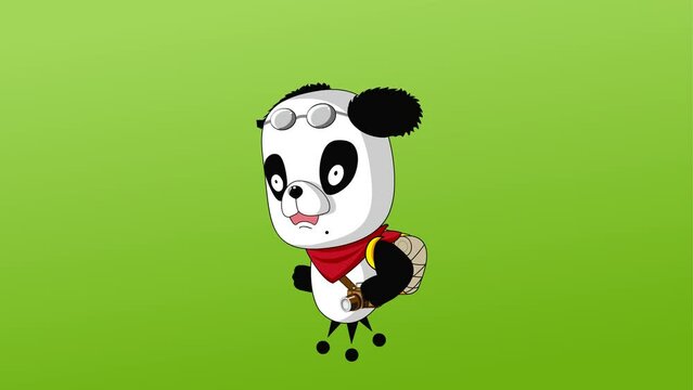 Cartoon panda running background and 2d animation, backpack, panda, education concept, school 