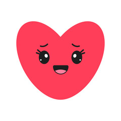 Heart, love, romance or valentine's day red vector icon 
with kawaii emoji for apps and websites