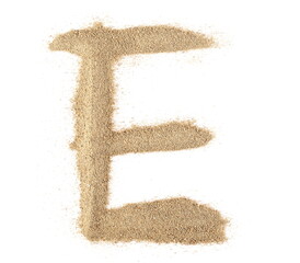 Fototapeta na wymiar Sand alphabet letter E, isolated on white, clipping path