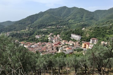 Fototapeta na wymiar Pellezzano - Panorama del borgo dal giardino dell'Eremo dello Spirito Santo