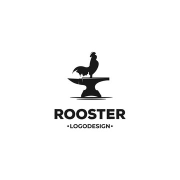 rooster with Film Old Anvil logo design on isolated background