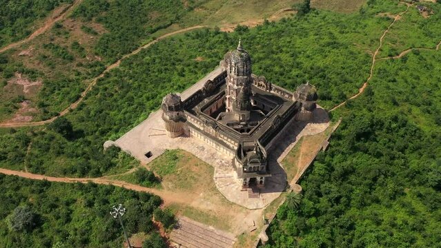 An Aerial Shot of Lakshmi Narayan Temple at Orchha, Madhya Pradesh, India