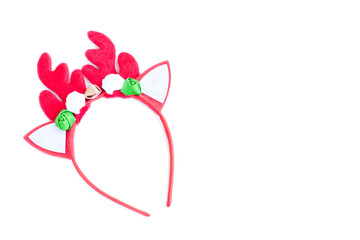 Red reindeer antlers headband on white background, Christmas ornament and decoration