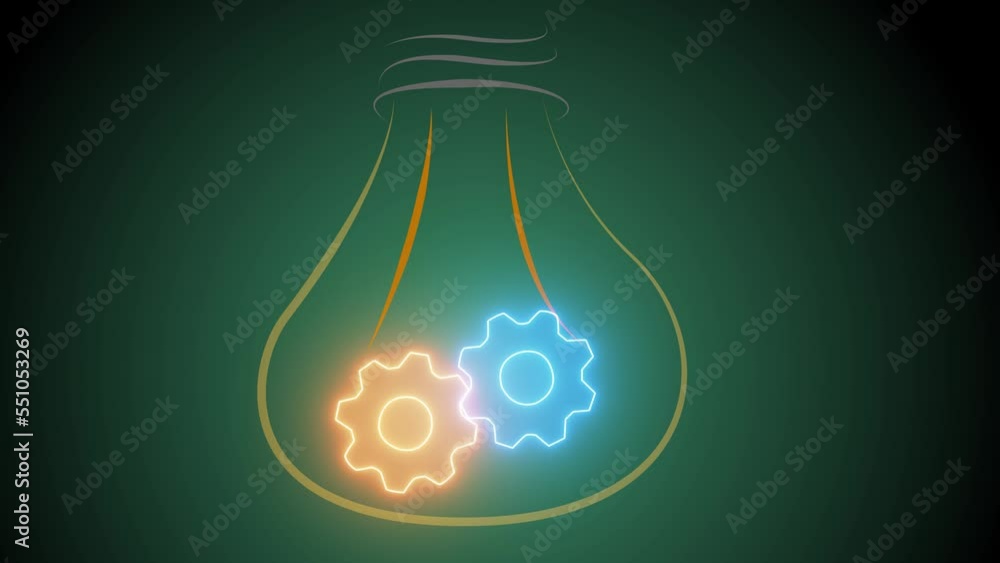 Poster flat design gears and cogs working together in light bulb. abstract idea for business and technology