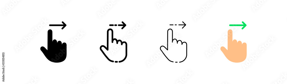 Poster click set icon. tap, index finger, knob, tapping, sliding, 3d object modeling, snap, button, arrow, 