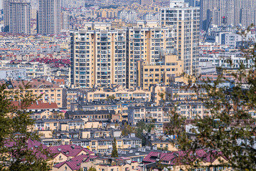 Top view of cityscape of old town and new town seaside of Qingdao, China.Seaside tourist town that is popular with Chinese people.